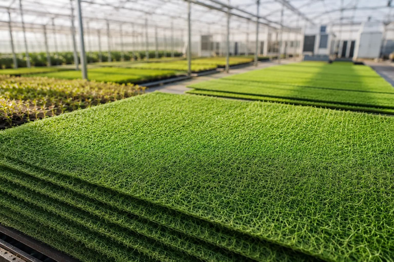 AGRIWEAVE field crew rolling out biodegradable seed mats across a landscaped slope